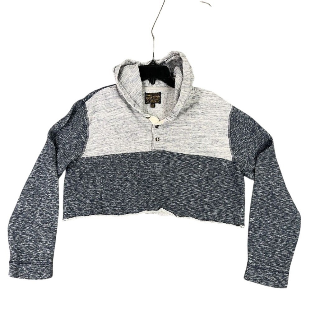 Lucky‎ Brand Hoodie Womens L Blue Henley Shirt Midweight Cropped Skater Surfer